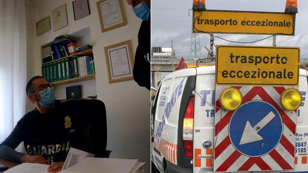 La guardia di finanza che ha indagato sul caso e un servizio di scorta per il trasporto eccezionale (foto d’archivio)