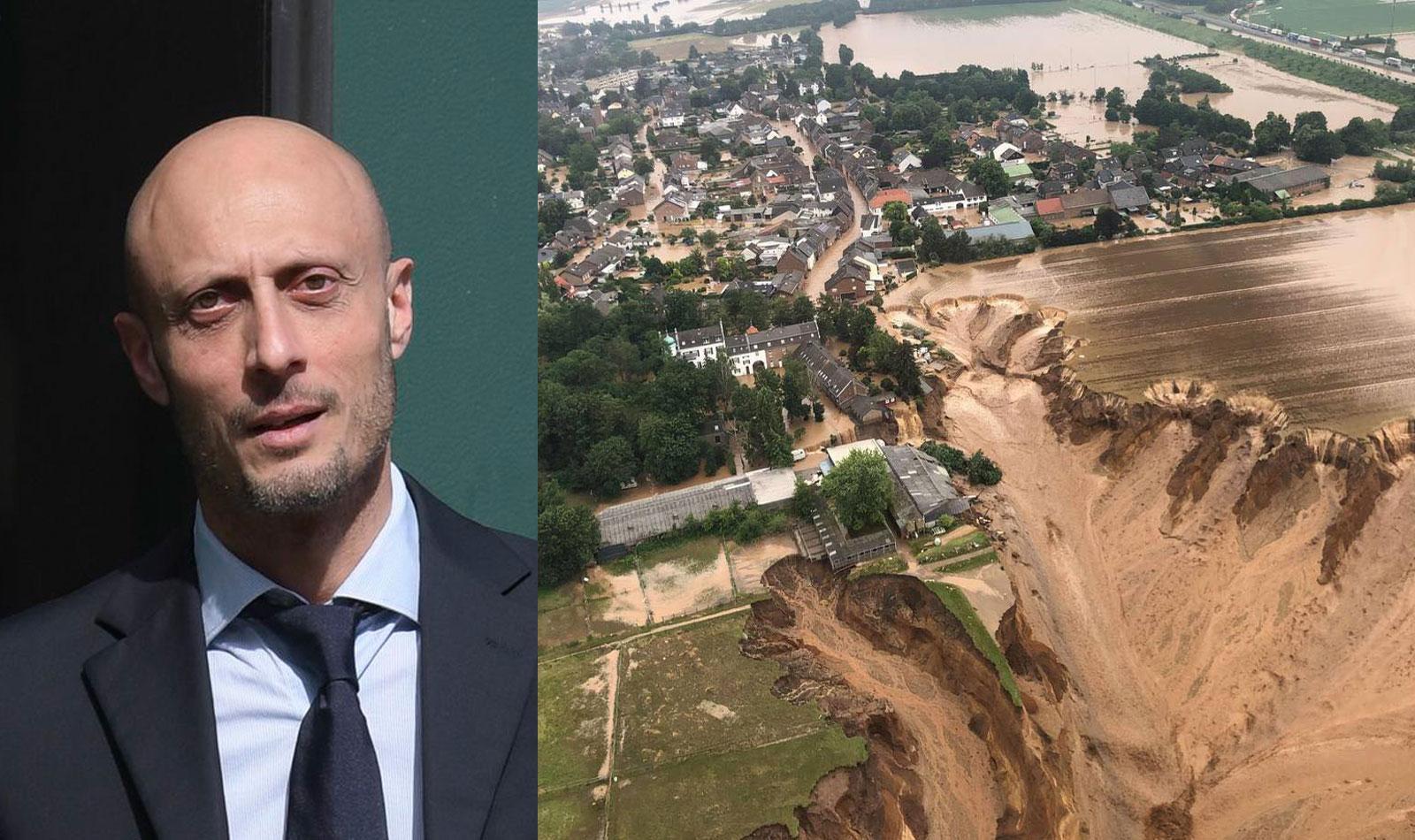 Il climatologo Gianmaria Sannino e uno dei villaggi distrutti dall'alluvione in Germania