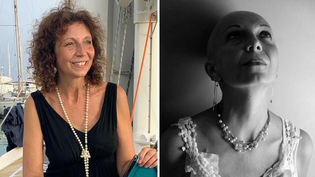 Due immagini di Silvia Vivoli, 53 ani: a sinistra sulla barca nel  porto di Cala de' Medici