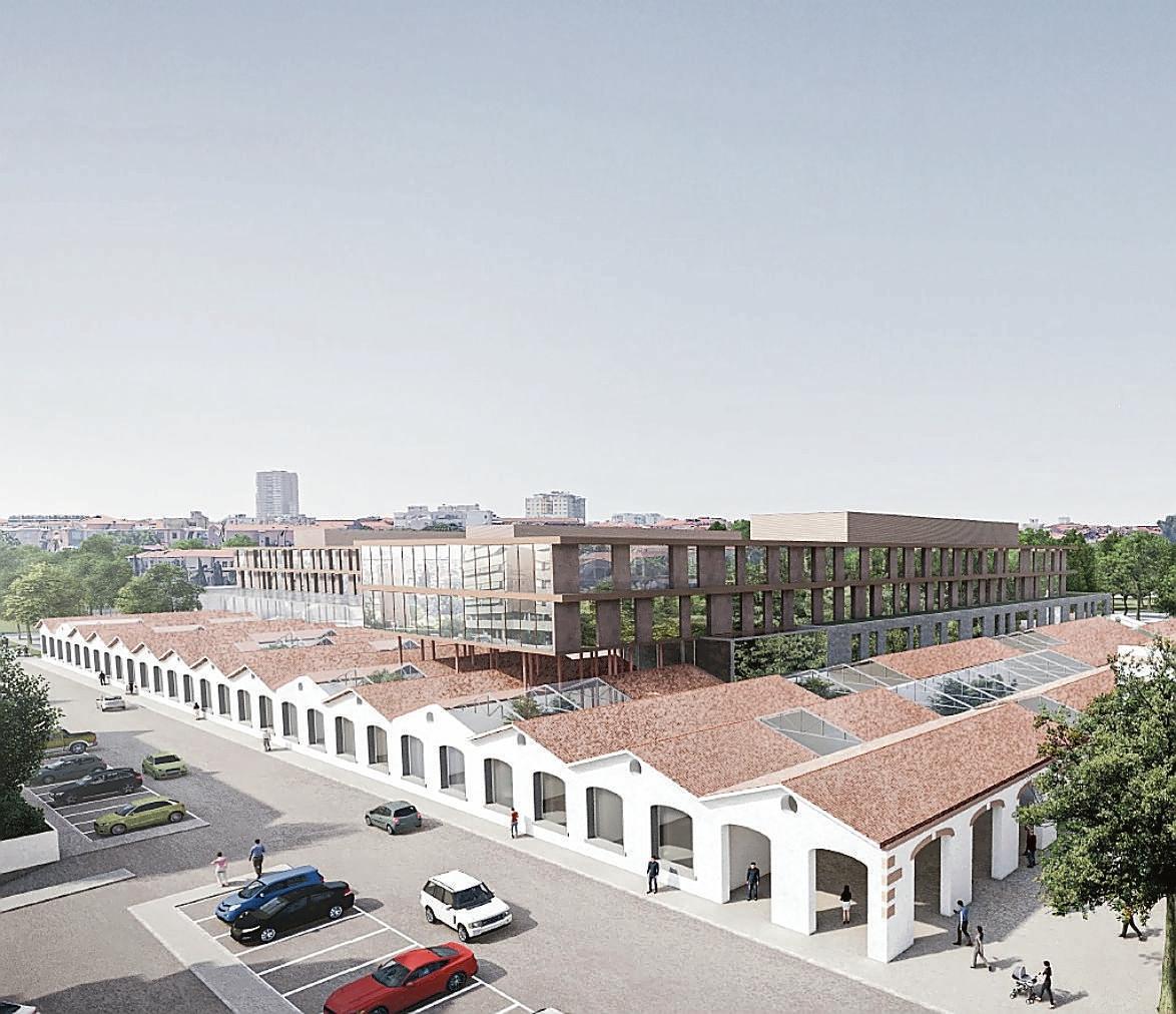 Un prospetto del nuovo ospedale visto dalla Meridiana
