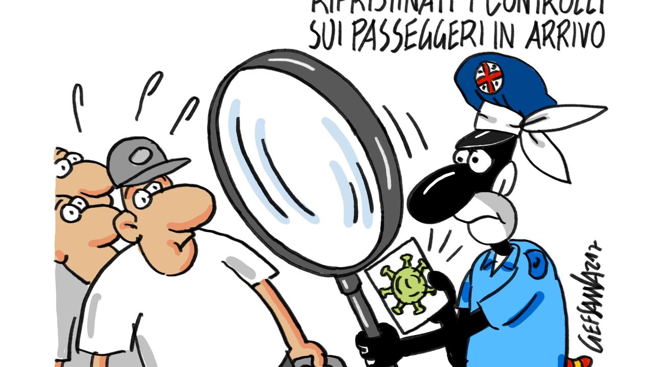 La vignetta di Gef: controlli dei passeggeri in arrivo, il provvedimento per ora è solo annunciato