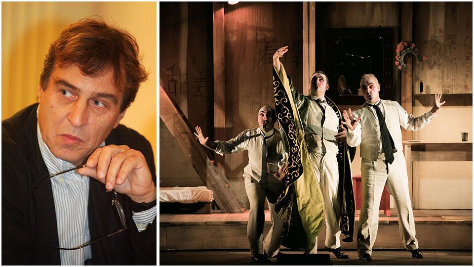 Daniele Abbado e una scena da Turandot in scena sabato 24 luglio a Torre del Lago