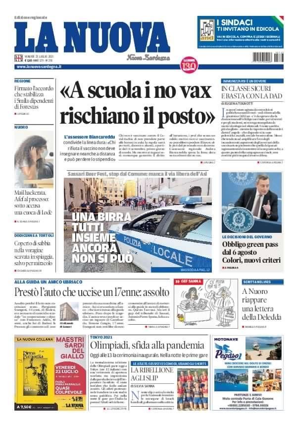 La Nuova Sardegna - Prima Pagina - 23 luglio 2021