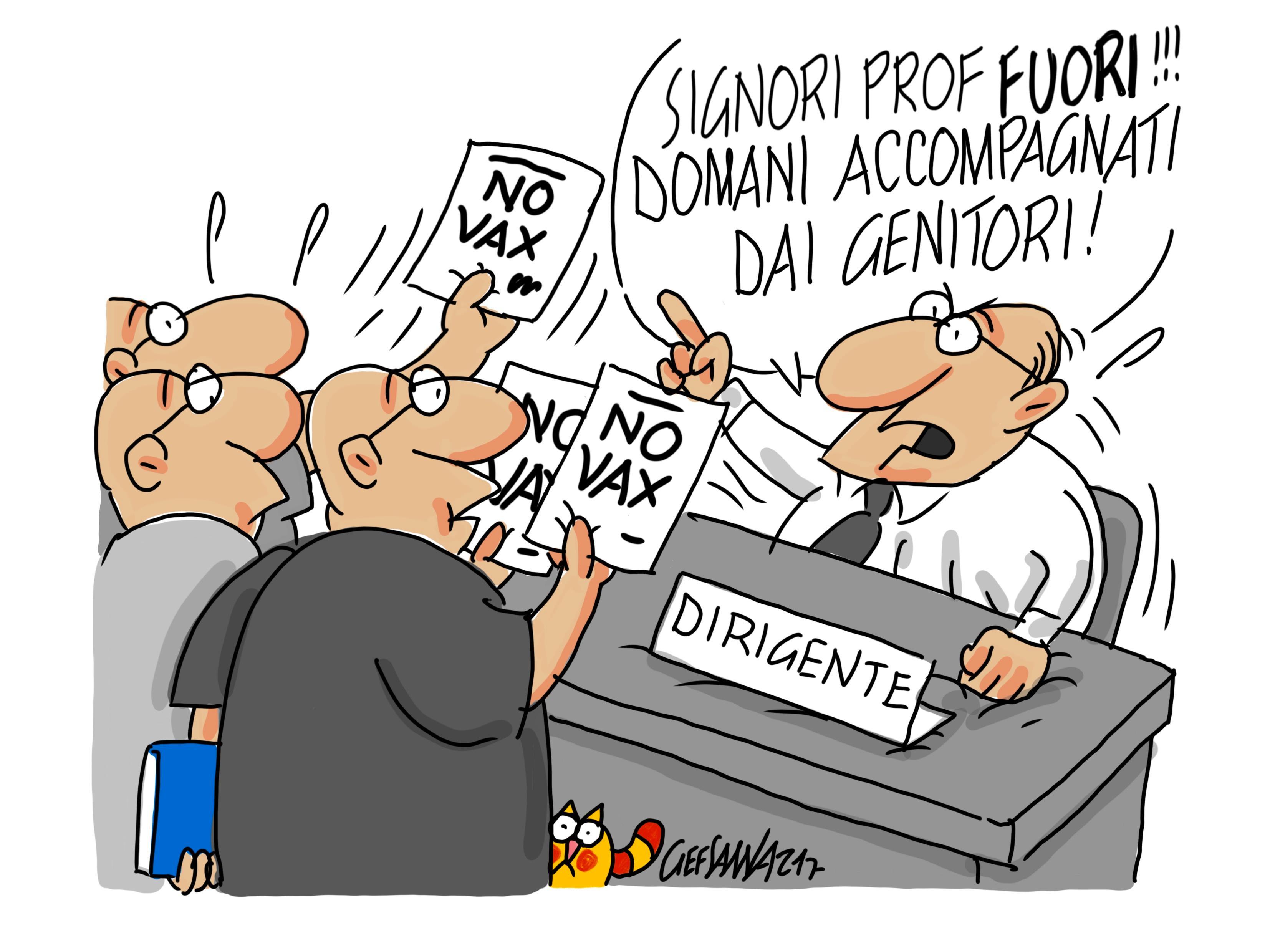 La vignetta di Gef: i docenti devono vaccinarsi, pena la perdita del posto di lavoro