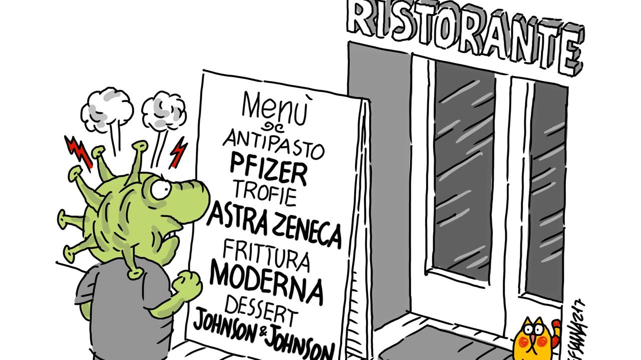 La vignetta di Gef: a Sassari il ricatto dei no vax al ristoratore che chiede il green pass