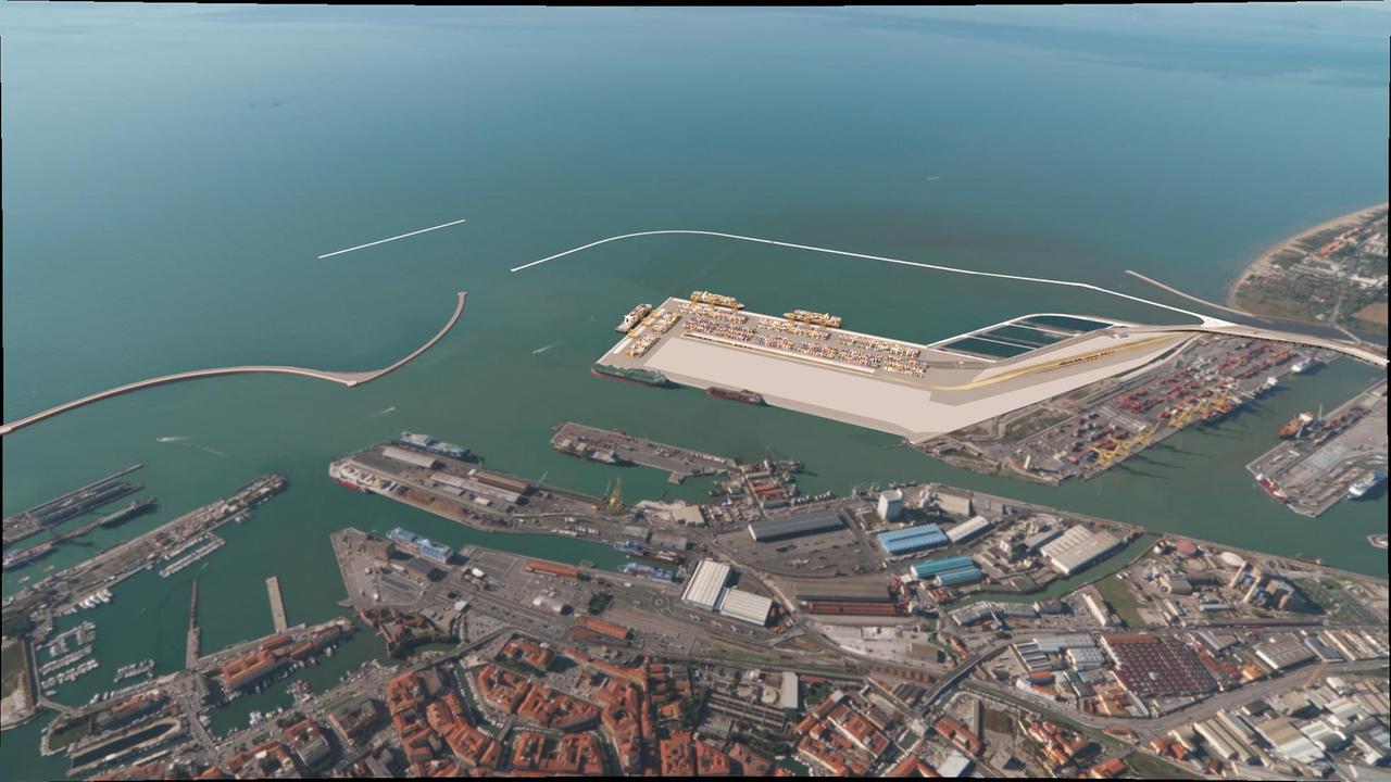 Un’elaborazione grafica della futura Darsena Europa a Livorno