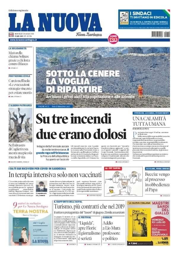 La Nuova Sardegna - Prima Pagina - 28 luglio 2021