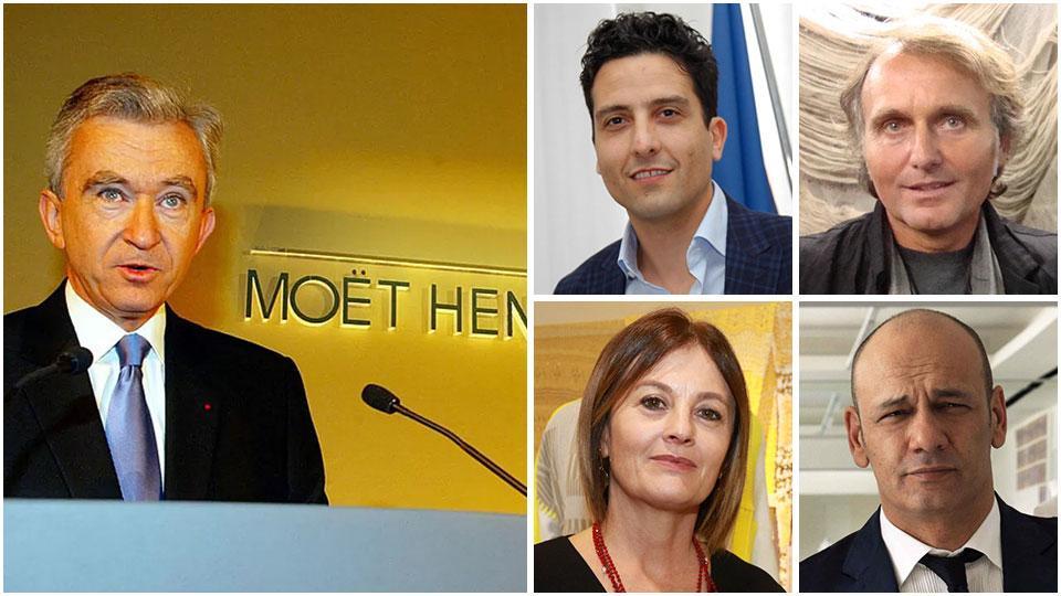 Bernard Arnault di Lvmh, colosso del lusso francese , e gli imprenditori tessili e della moda toscani Francesco Marini, Riccardo Bruni, Tony Scervino e Raffaella Pinori