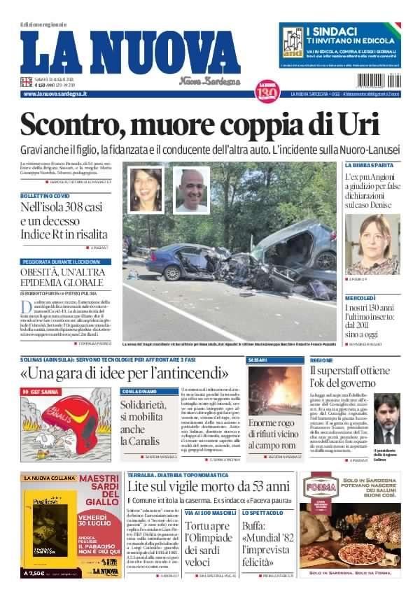 La Nuova Sardegna - Prima Pagina - 31 luglio 2021
