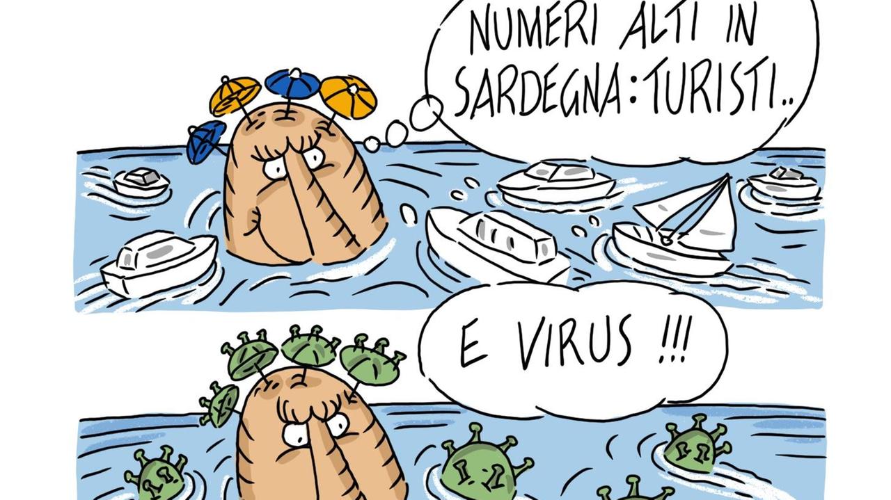 La vignetta di Gef - Numeri alti in Sardegna: tra turisti e nuovi casi di Covid