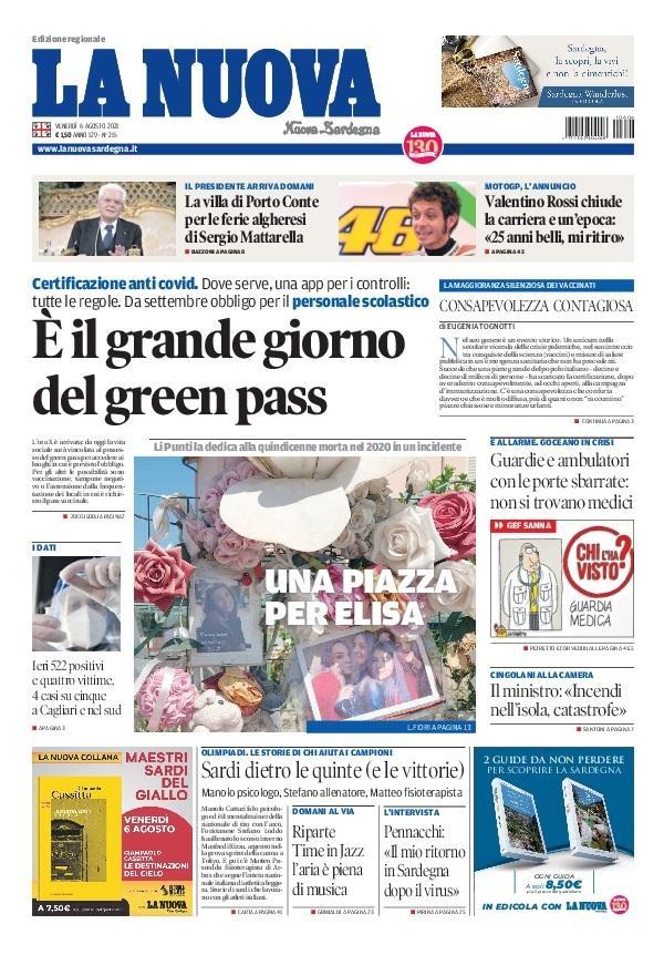La Nuova Sardegna - Prima Pagina - 6 agosto 2021