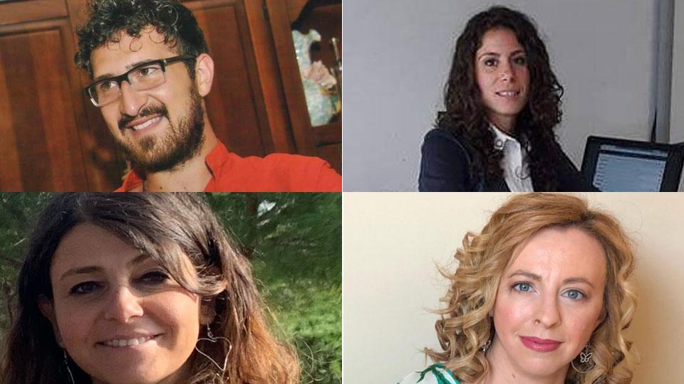 Nelle foto dall’alto a sinistra, in senso orario: Antonio Riccio, Anna Tangredi, Monica Cedrola ed Elena Carifi, quattro insegnanti che hanno finalmente terminato la loro vita da precari