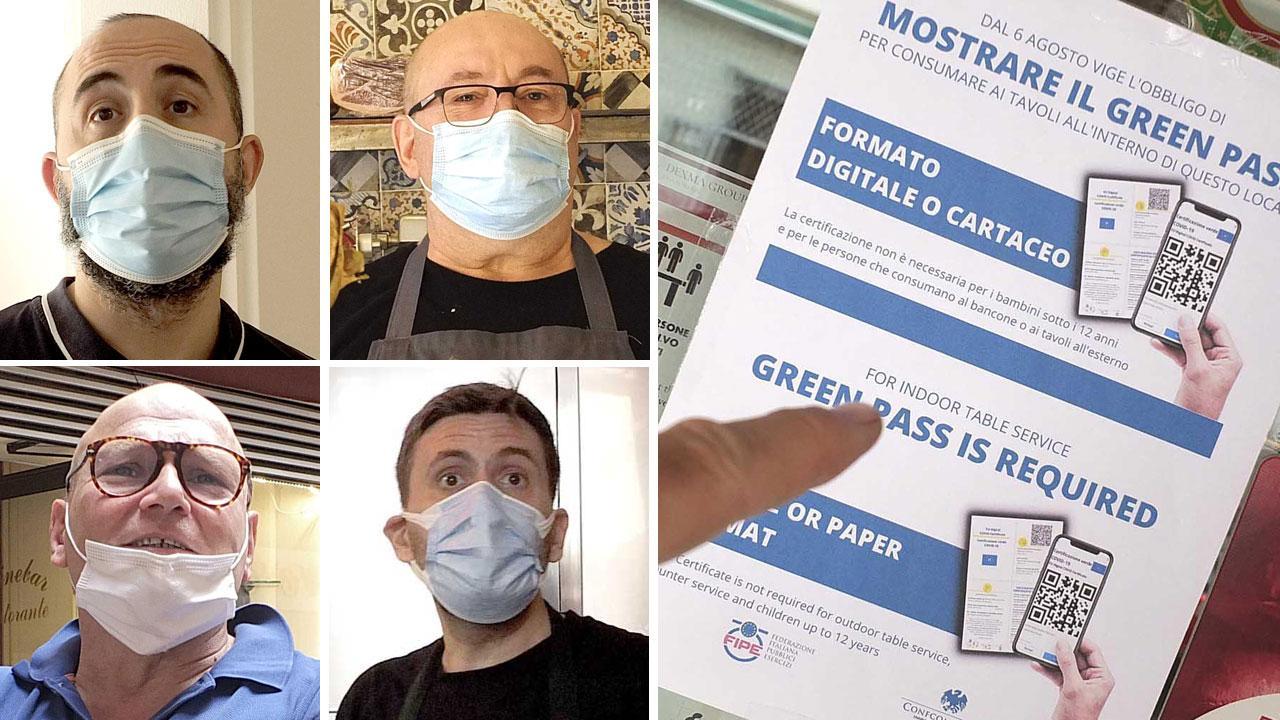 Da in alto a sinistra: Domenico Verrusio, Claudio Taccani, Luigi Maresca e Maurizio Meliani. Nella foto grande un cartello affisso fuori dai locali