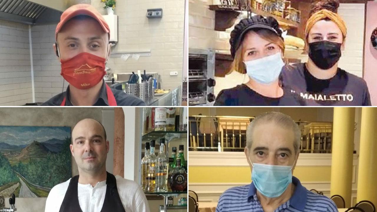 In alto a sinistra Michael Porzi della pizzeria Ciro Savarezi accanto Irene e Giada del Maialetto; sotto Alberto Lucarelli di The Planet e Mimmo del Vicolo