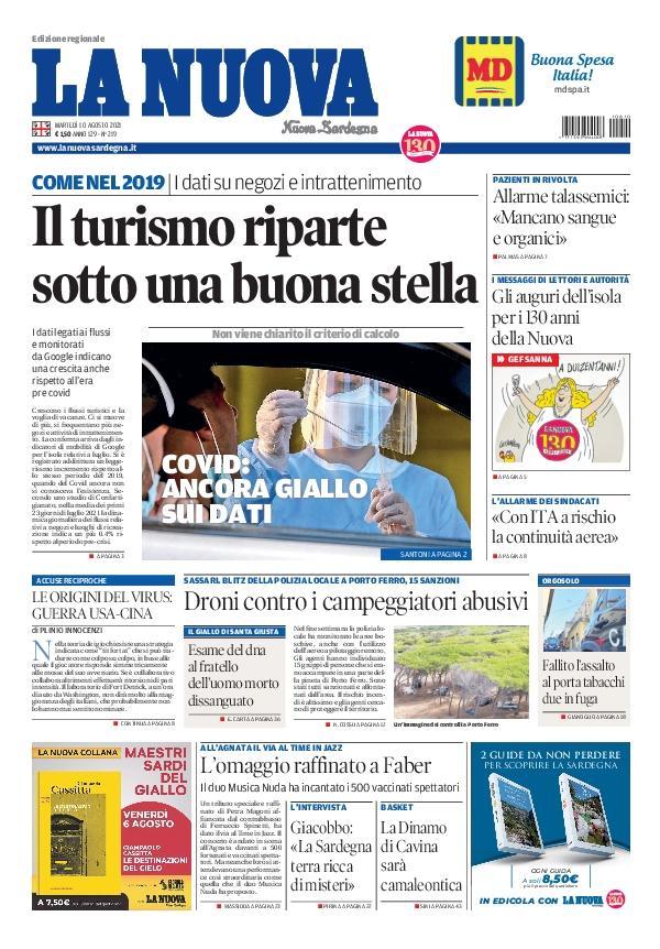 La Nuova Sardegna - Prima Pagina - 10 agosto 2021