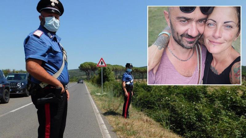 I carabinieri lungo la provinciale 398, nel luogo dove si trovava l'auto col il corpo della donna. Nel riquadro Silvia Manetti e Nicola Stefanini