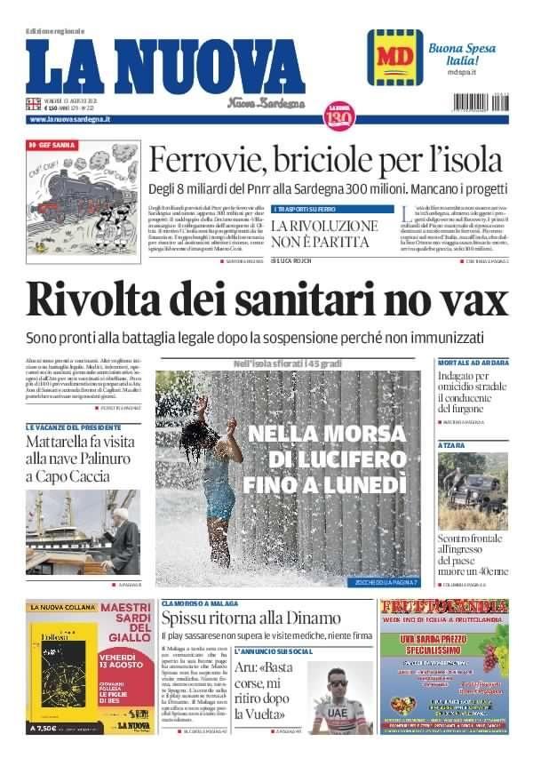 La Nuova Sardegna - Prima Pagina - 13 agosto 2021