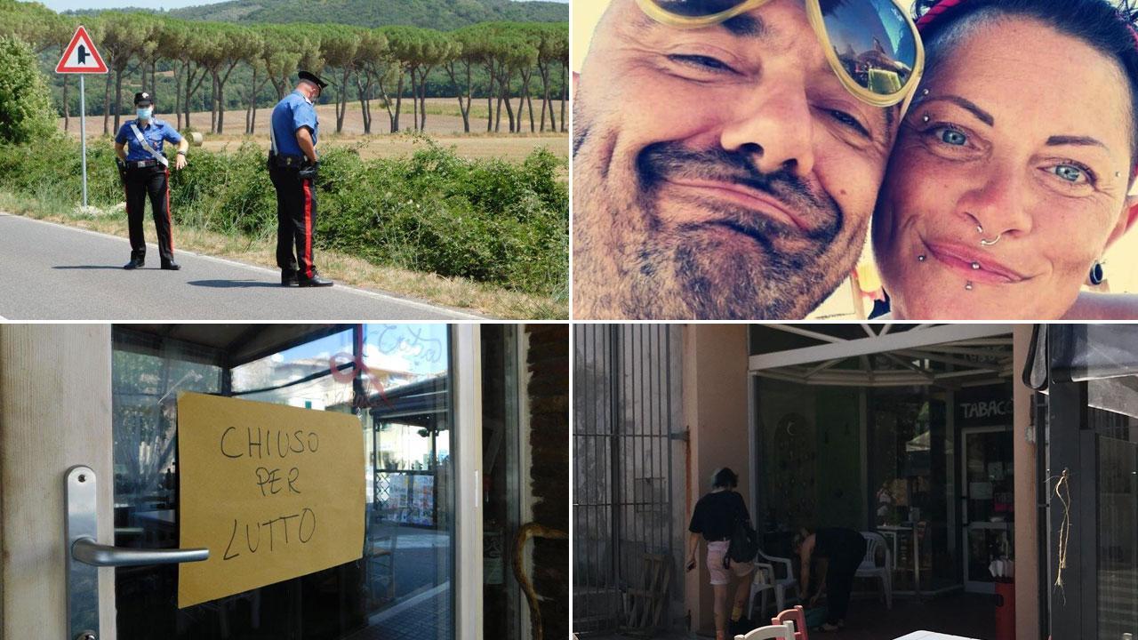 I carabinieri sul punto dell'omicidio; Nicola e Silvia; l'enotec accanto al bar dove lavorava lei; l'ingresso della tabaccheria dell'amica Elena