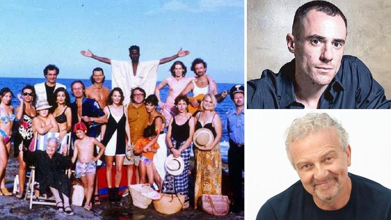 Il cast di "Feri d'agosto" di Paolo Virzì che torna sul grande schermo a Castiglione della Pescaia nella versione restaurata. In alto a destra Elio Germano e sotto Giovanni Veronesi