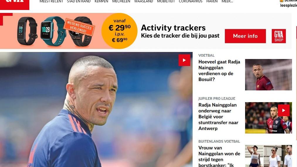 L'home page del sito della Gazet Van Antwerpen
