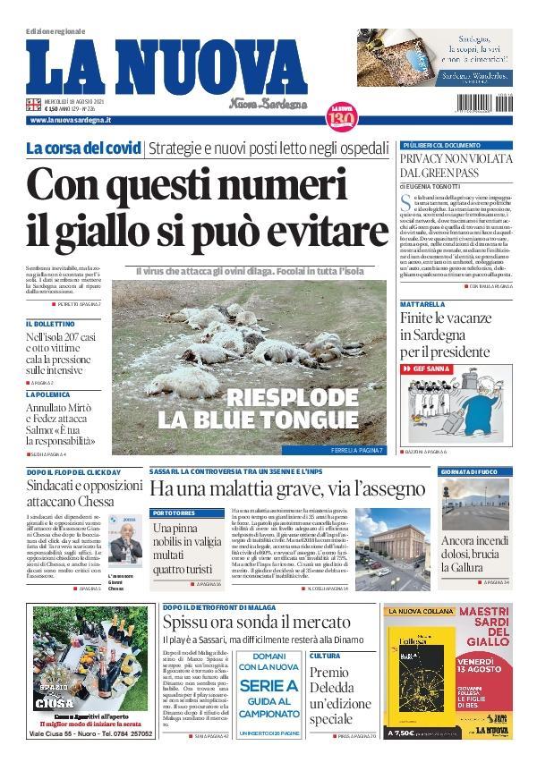 La Nuova Sardegna - Prima Pagina - 18 agosto 2021