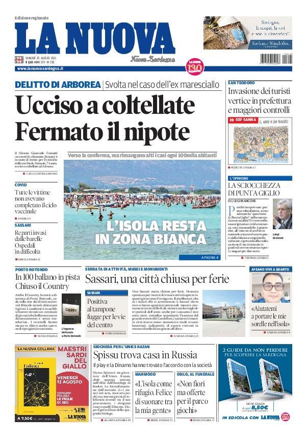 La Nuova Sardegna - Prima Pagina - 20 agosto 2021