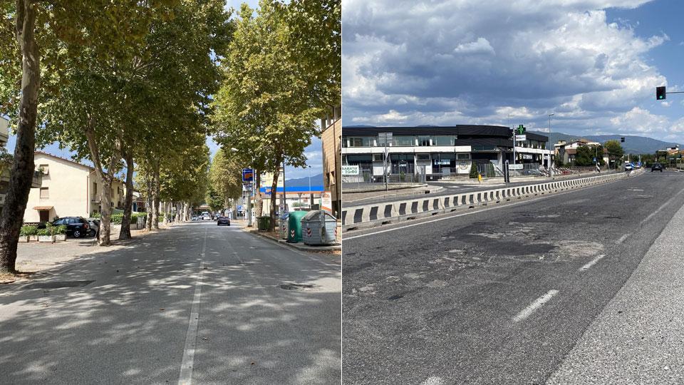 Il viale Adua poco prima dell’incrocio con via Gora (foto nucci) a destra via Guicciardini nel tratto vietato ai motocicli (foto nucci)