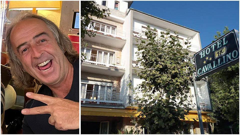 Un’immagine sorridente di Luca Della Buona e l’albergo Il Cavallino dove è avvenuta la tragedia