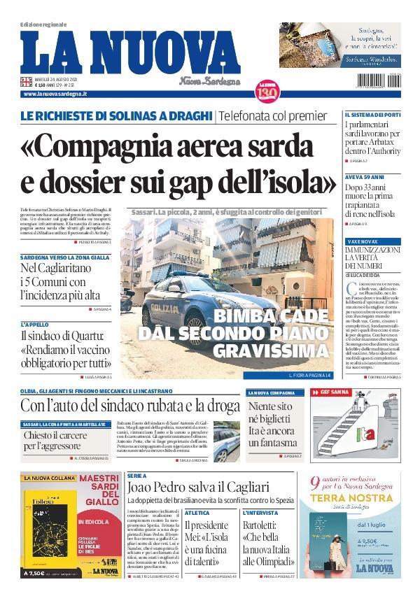La Nuova Sardegna - Prima Pagina - 24 agosto 2021