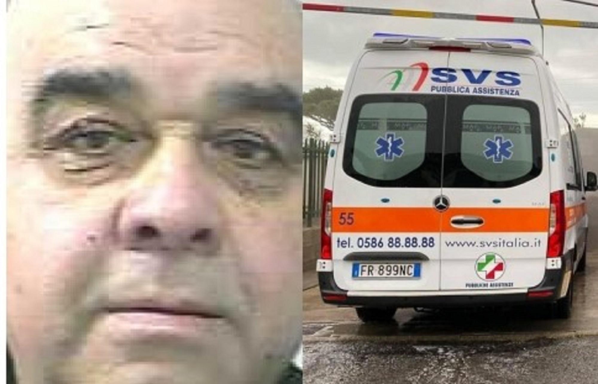A sinistra la vittima, a destra un'ambulanza della Svs