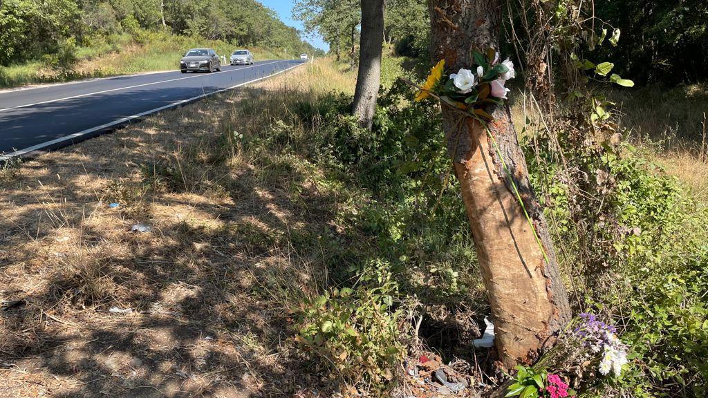 Strada provinciale 158, poco prima della località Puntone: i fiori posizionati nel punto in cui ha perso la vita il 10 agosto Sara D'Apolito (Foto Giorgio)