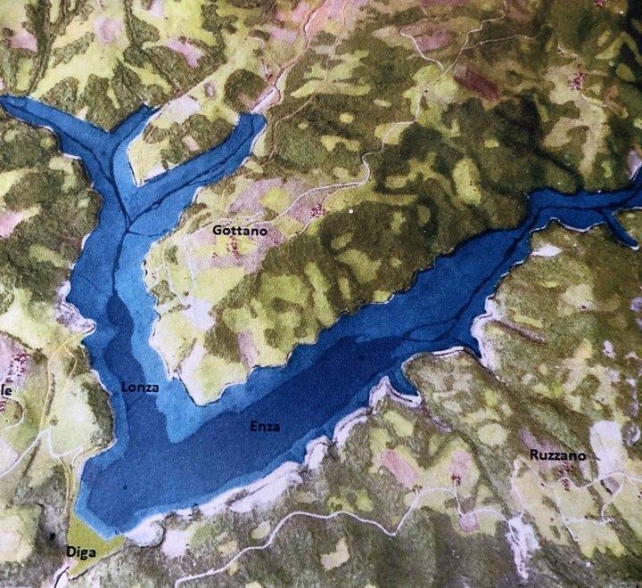 Il lago che si formerebbe in caso di realizzazione della diga sull’Enza secondo il “progetto Marcello”