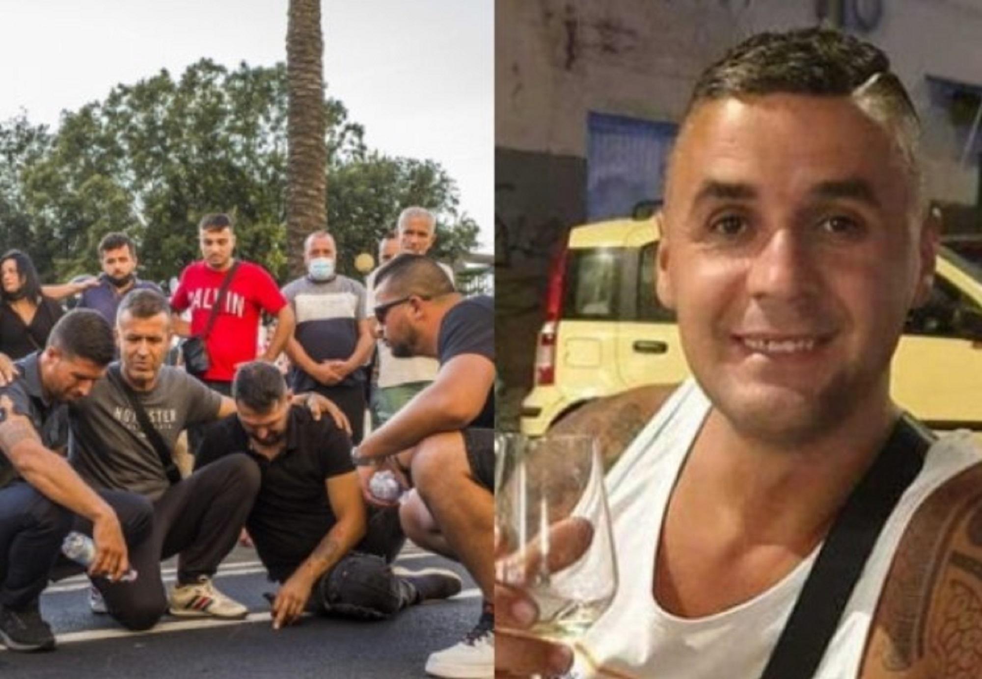 Nella foto a sinistra i fratelli di "Gazi" pregano sul punto dove è morto Gazment Bushi, nell'immagine a destra (foto Daniele Stefanini/Silvi)