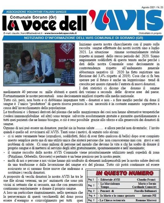 È on line il giornalino dell’Avis di Sorano