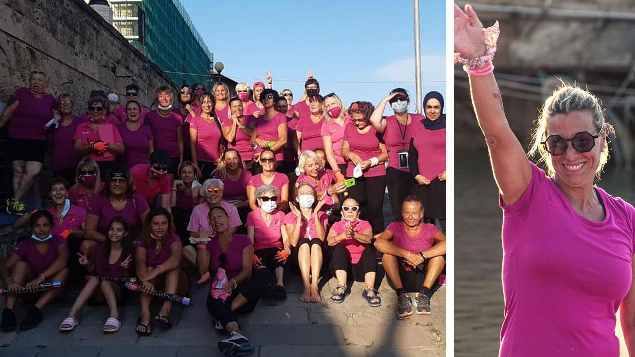 Foto di gruppo per le Florence Dragon Lady e le Bimbe in rosa nel giorno della prima uscita “pubblica” sui fossi a Livorno. A destra Ilenia Pellegrini