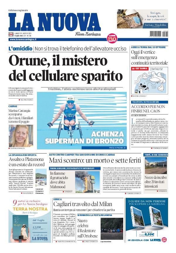 La Nuova Sardegna - Prima Pagina - 30 agosto 2021