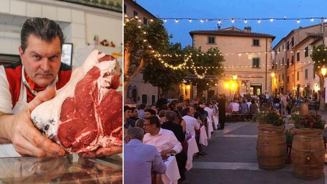 Dario Cecchini, il re della bistecca alla toscana, e l'edizione anni fa di "Castagneto a tavola"