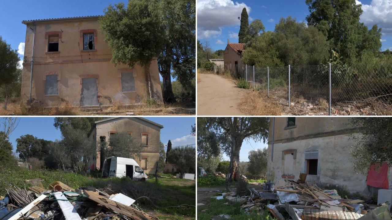 In alto l'ex stazione di Enas come appare oggi, sotto le condizioni della zona prima dell'esposto in Procura