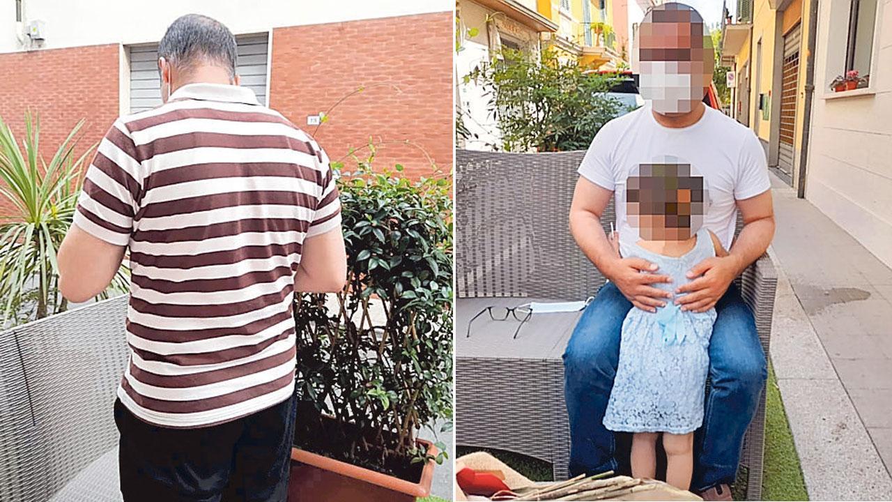Nella foto a sinistra il medico fuggito da Kabul con i quattro figli: la più piccola ha tre mesi, a destra il padre rifugiato che abbraccia la sua “principessa” in pizzo azzurro