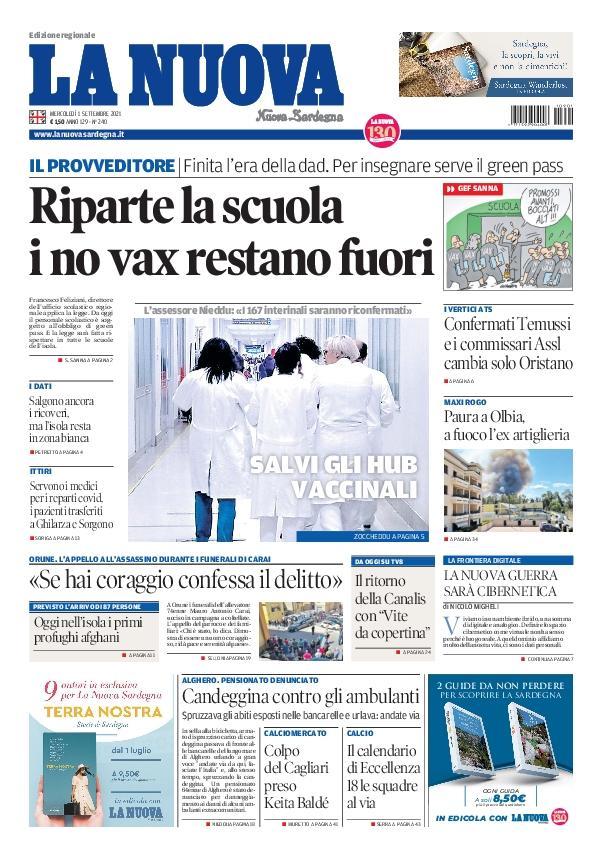 La Nuova Sardegna - Prima Pagina - 1 settembre 2021