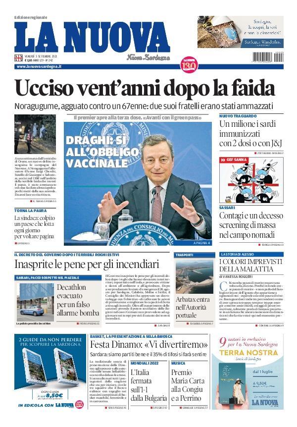 La Nuova Sardegna - Prima Pagina - 3 settembre 2021