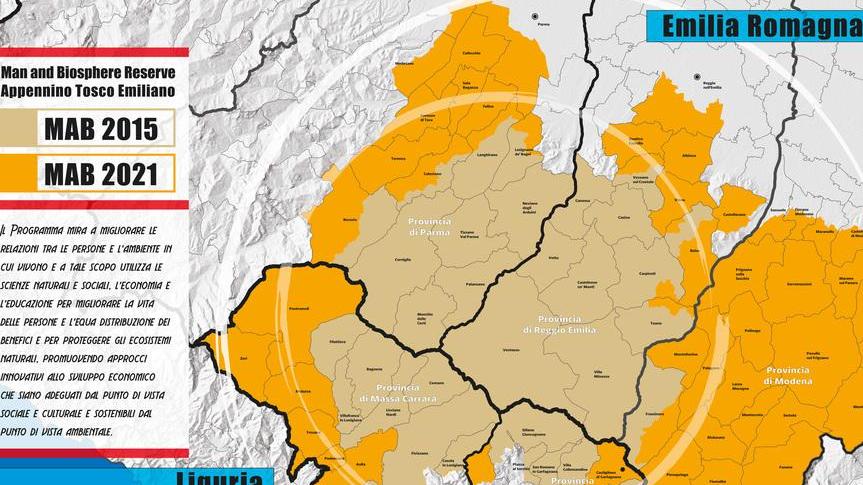 La mappa che mostra in che modo si allarga la Riserva biosfera dell’Appennino Tosco Emiliano
