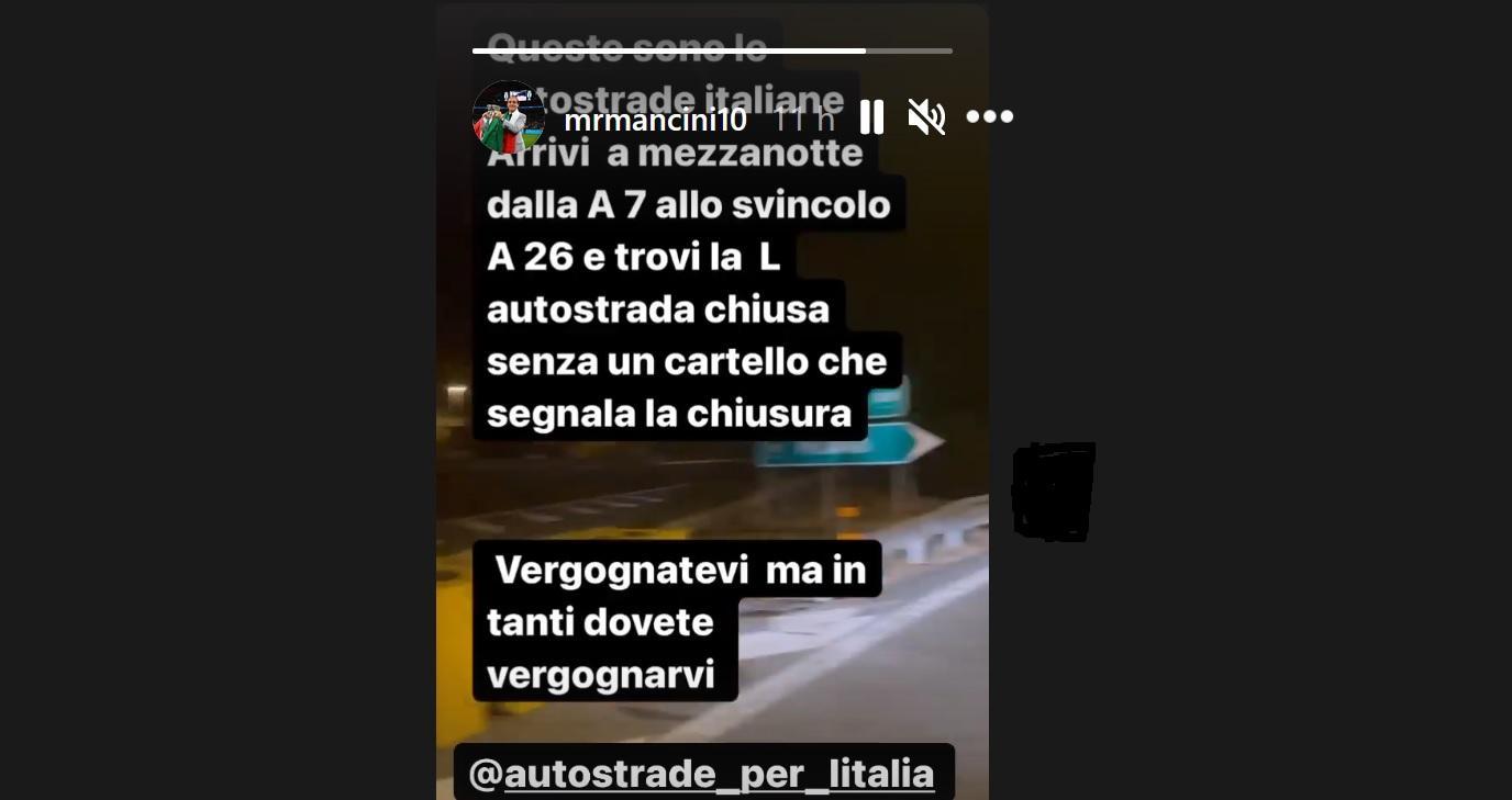 Post durissimo sui social di Mancini bloccato dai lavori in autostrada 