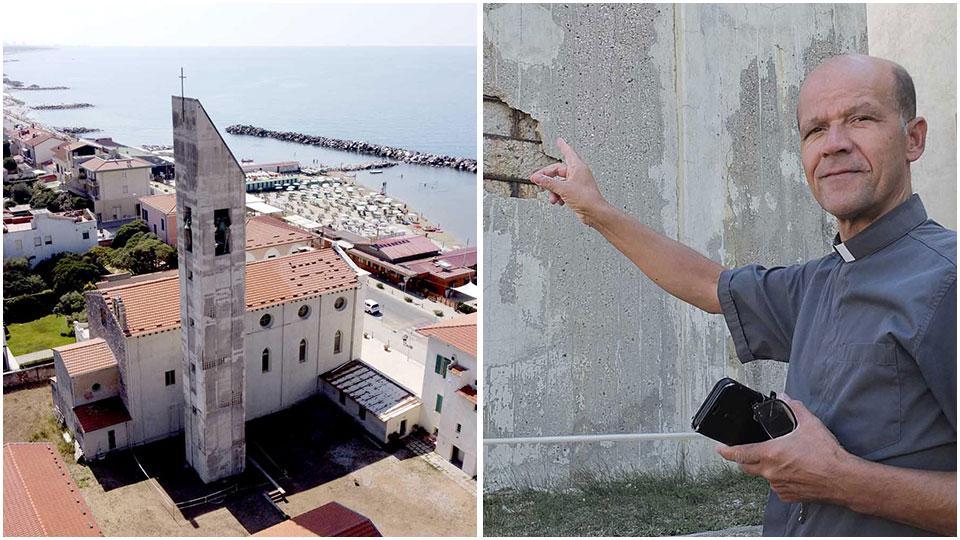 Marina di Pisa, un mattone a testa per salvare il campanile. L’appello del parroco: «Realizziamo insieme un sogno»