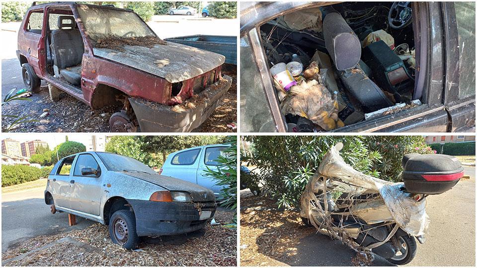 Degrado urbano a Piombino: auto e scooter abbandonati in via De Nicola