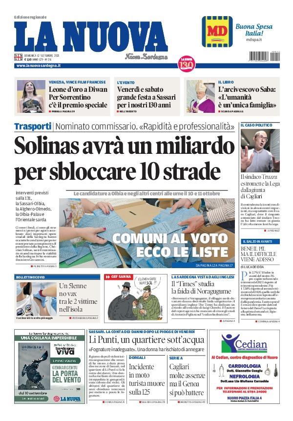 La Nuova Sardegna - Prima Pagina - 12 settembre 2021 