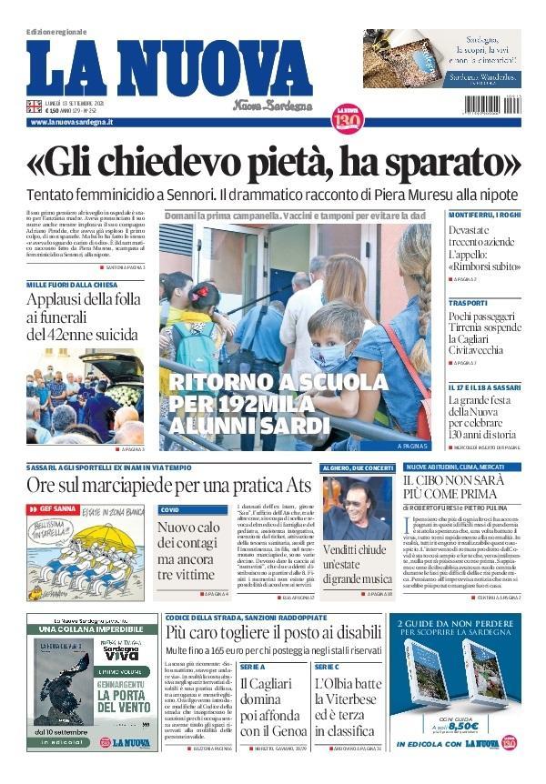 La Nuova Sardegna - Prima Pagina - 13 settembre 2021