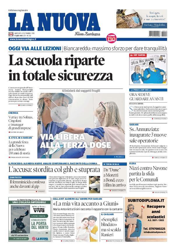 La Nuova Sardegna - Prima Pagina - 14 settembre 2021