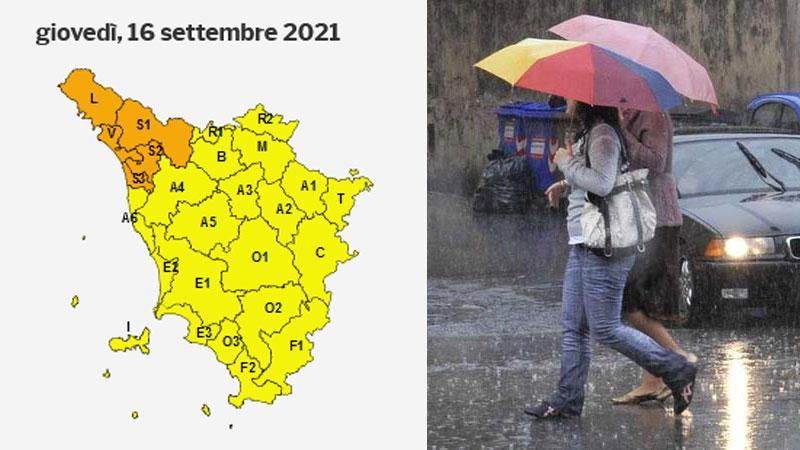Maltempo in Toscana, allerta arancio per giovedì 16