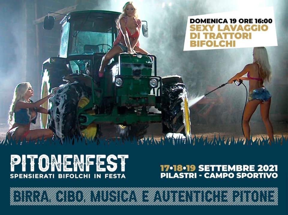 La locandina del lavaggio trattori alla Pitone fest che ha indignato l'Udi